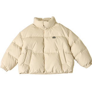 儿童羽绒服男童短款PU皮防风防水2024新款加厚女童羽绒服中大童装