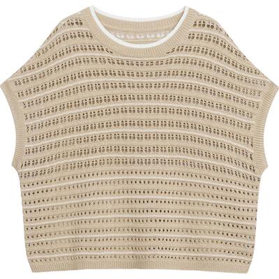 播波嘻镂空罩衫上衣女商场同款夏新款休闲简约针织短袖BDR2SD1377