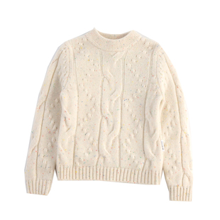 儿童羊毛衫女白色毛衣宝宝圆领套头羊毛衫青少年男孩针织线衣厚款