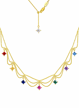 彩虹公主方蕾丝项链颈链女925银