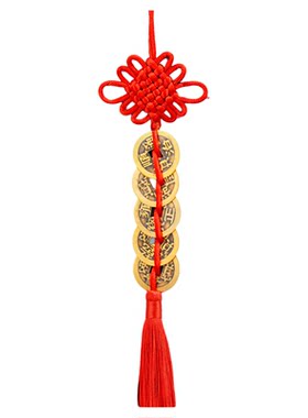 五帝钱门对门吉祥结真品铜五吊钱古币铜钱串大门中国结纯黄铜挂件