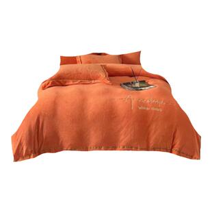 爱马橙冬季双面珊瑚绒四件套加厚保暖牛奶绒床上被套床单轻奢简约