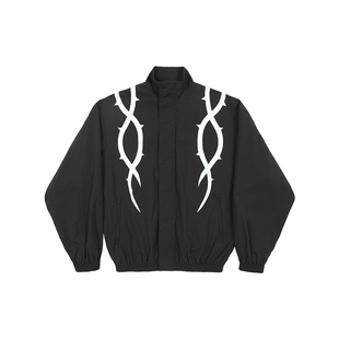 BTW荆棘印花立领夹克春秋情侣美式复古痞帅运动套装宽松休闲长裤