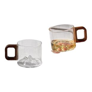 玻璃木柄小茶杯中式观山迷你泡茶杯耐高温家用高级感喝水杯品茗杯
