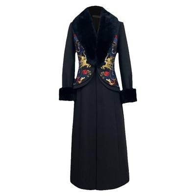 秋冬中式刺绣气质修身战袍连衣裙