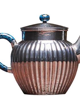 臻宝堂纯银手工立筋纹泡茶银壶
