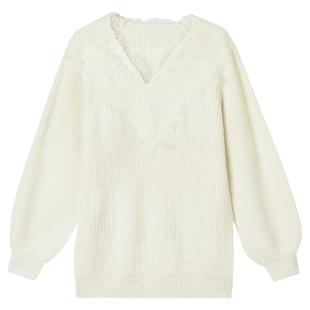 奥莱专柜品牌撤柜正品 HZ冬装新款 蕾丝花边中长款舒适羊毛毛衣女