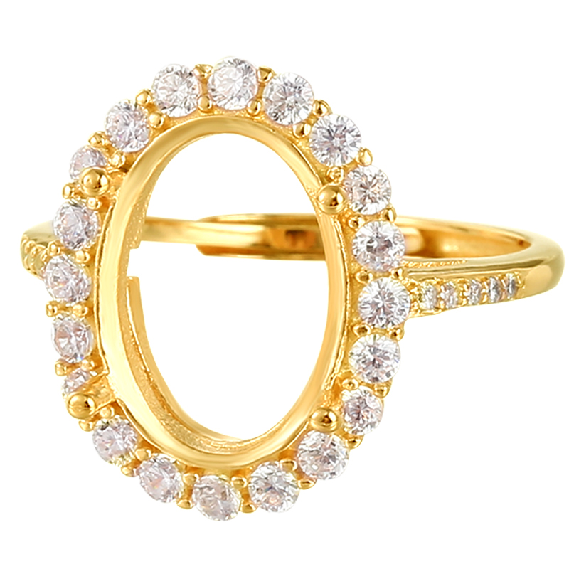 轻奢日韩戴妃款戒指空托男女diy翡翠蜜蜡绿松石18K黄金色戒托空托