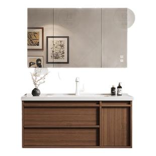 中古风胡桃木色陶瓷一体盆橡木浴室柜组合卫生间洗手洗脸盆洗漱台