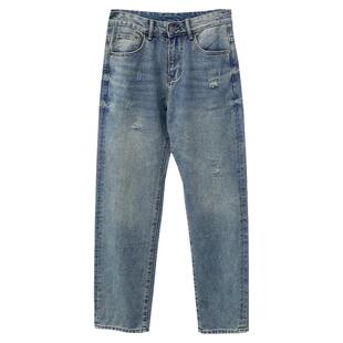 2026新款美式高街春季破洞牛仔裤男款潮牌宽松直筒水洗长裤子百搭