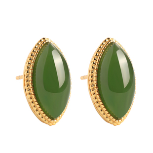 和田玉碧玉纯银18k包金耳钉女 玉石高级感轻奢大气金镶玉耳环耳饰