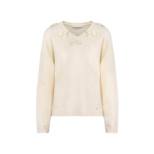 Kroche bowknot 羊毛混纺 立体蝴蝶结V领宽松套头毛衣