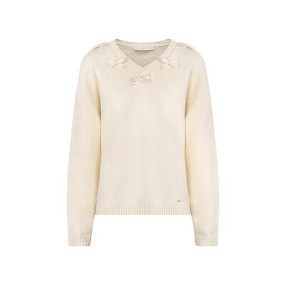 Kroche  bowknot 羊毛混纺 立体蝴蝶结V领宽松套头毛衣