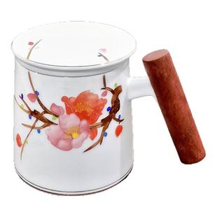 陶瓷茶杯手绘梅花茶杯过滤内胆办公泡茶女士个人专用茶杯