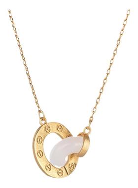 宫廷设计古法金合成和田玉圆环白玉国潮玉石吊坠挂坠女锁骨链项链