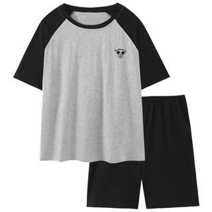 情侣睡衣男士春秋夏季薄款短袖短裤女纯棉布料100全棉家居服套装