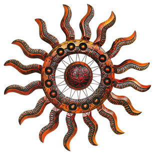 壁饰墙饰欧式客厅墙上装饰品创意立体木挂饰太阳壁挂复古轻奢挂件