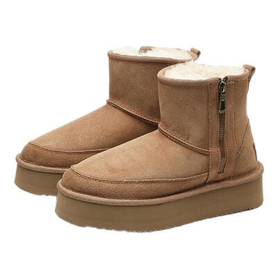 TASMAN厚底雪地靴拉链羊皮毛一体