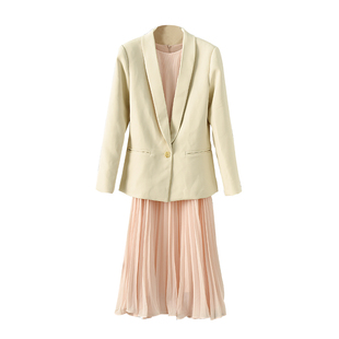 相逢时节袁泉宁宥同款粉色无袖百褶雪纺连衣裙夏高级感过膝长裙女