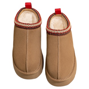 Snowelf厚底雪地靴2025新款鞋子女鞋冬一脚蹬拖鞋加绒内增高棉鞋