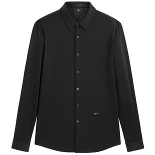 太平鸟男装 黑色长袖衬衫秋季含桑蚕丝商务休闲衬衣男潮