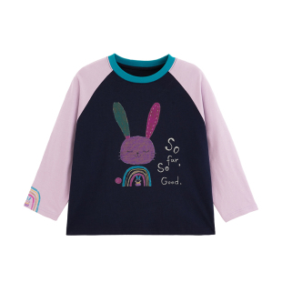 砚台家女童长袖T恤原创插画2026春装新款儿童薄款纯棉插肩袖上衣