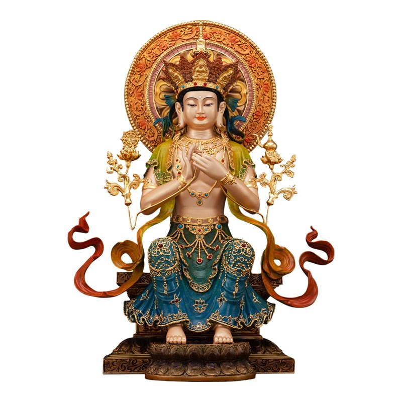 纯铜彩绘天冠弥勒佛菩萨佛像摆件