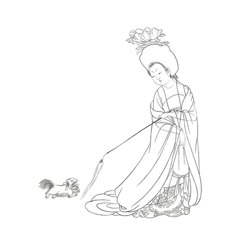 簪花仕女图白描线稿打印
