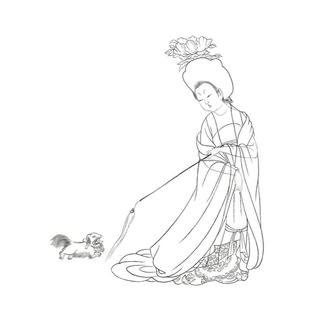 簪花仕女图白描工笔画白描底稿古画长卷白描簪花仕女图实物打印稿