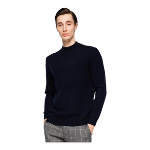 圣雪绒冬季100%纯羊绒男半高领纯色修身休闲商务长袖套头针织衫