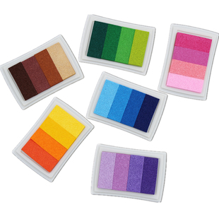 加厚海绵4色渐变彩色印台橡皮章婚礼手指画手帐相册食玩印泥大盒