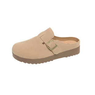 大码勃肯鞋41到43厚底包头半拖鞋女2026新款外穿春季复古博肯拖鞋