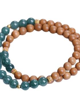 印度老山檀香6mm双圈搭配危地马拉翡翠手链檀木天然文玩女生手串