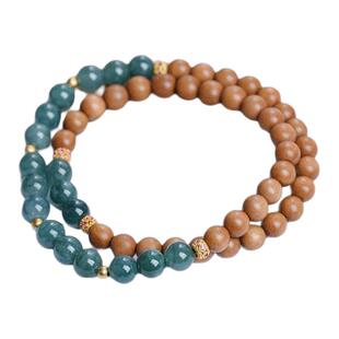 印度老山檀香6mm双圈搭配危地马拉翡翠手链檀木天然文玩女生手串