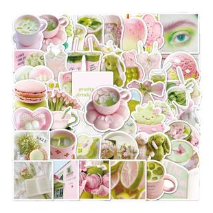 51张粉绿ins风可爱少女心贴纸diy手机电脑笔记本手账素材充电宝水杯行李箱ipad桌面收纳柜墙面遮丑不干胶贴纸