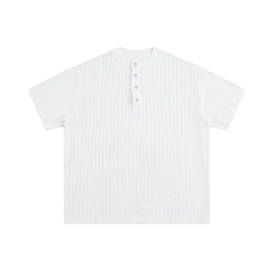 Dream made 老钱风亨利领短袖T恤男女夏季肌理感半袖男生针织上衣