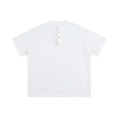 Dream made 老钱风亨利领短袖T恤男女夏季肌理感半袖男生针织上衣