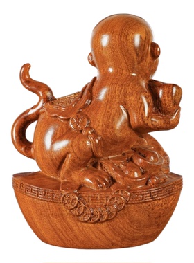 绿色木申猴羊实雕刻十二生肖摆件