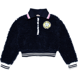 【折扣】N°21 季女童条纹边饰抓绒短款卫衣