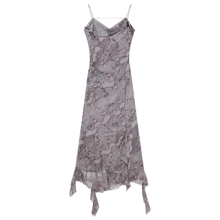 COVERINS【李一桐同款】2025秋季新款时髦豹纹吊带连衣裙长款