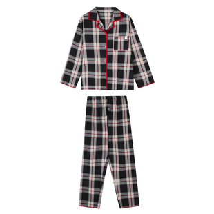 JoyceBra  复古撞色格子睡衣套装女休闲宽松长袖长裤家居服可外穿