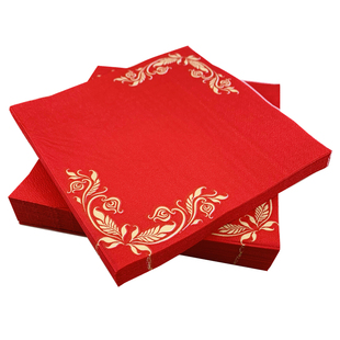 酒店婚礼印花餐巾纸红色喜庆彩色纸巾酒杯插花纸摆台装饰50张每盒