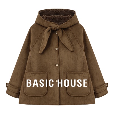 百家好仿麂皮连帽毛绒外套女冬季新款加绒保暖短款小个子冬装外套