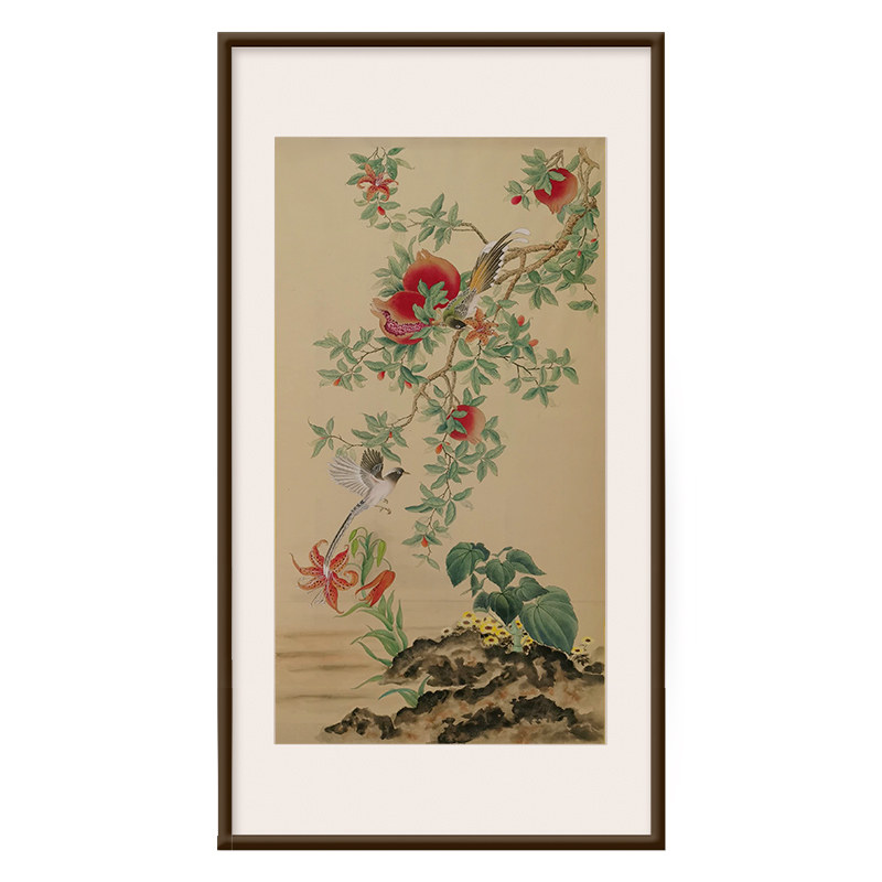 多子多福石榴国画装饰挂画新中式国风名家真迹字画作品装饰画实木