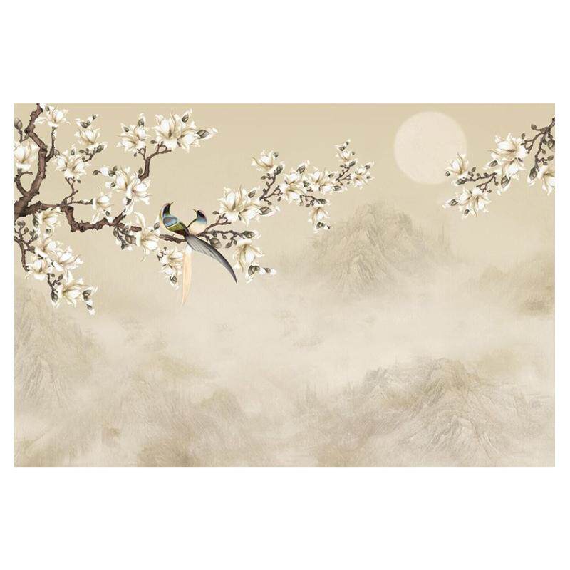 新中式电视机背景墙壁纸花鸟