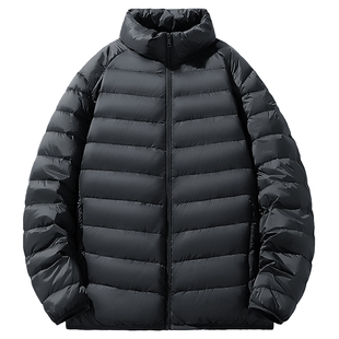 冬季男女款轻薄羽绒服立领夹克式90白鸭绒纯色休闲排骨羽绒外套潮