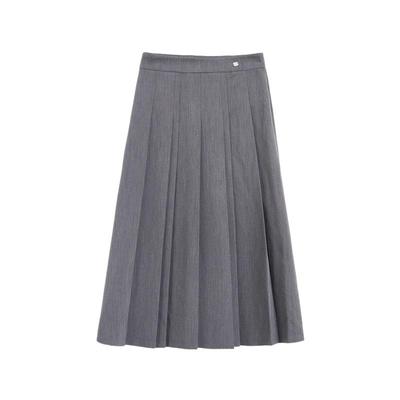 紫涵中长款灰色百褶裙女秋季新款学院风简约小个子高腰a字半身裙