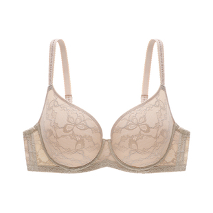 怡倩【空气感透心杯】大胸显小内衣女薄款聚拢防下垂红色大码文胸