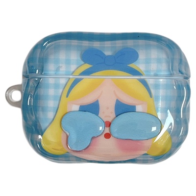 日韩蓝色格纹哭娃适用苹果耳机壳