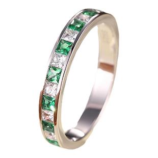 [SOOMI珍惜]925银培育红蓝宝石祖母绿戒指轨道镶排戒通勤日常款女